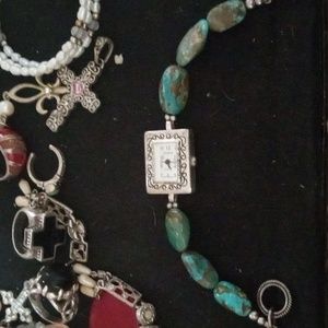 Geneva Womens Wristwatch Multicolor Turquoise Stone Bracelet Jewelry Clasp